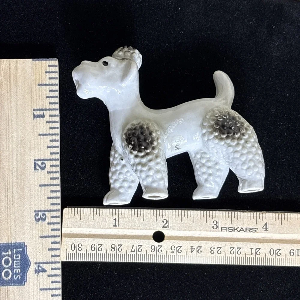 Vintage Poodle Figurine Ceramic / Porcelain Made in Japan White w/black TopKnot